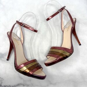 PRADA Vintage Y2K Metallic Leather Ankle Strap Platform Sandal Pumps Heels 36
